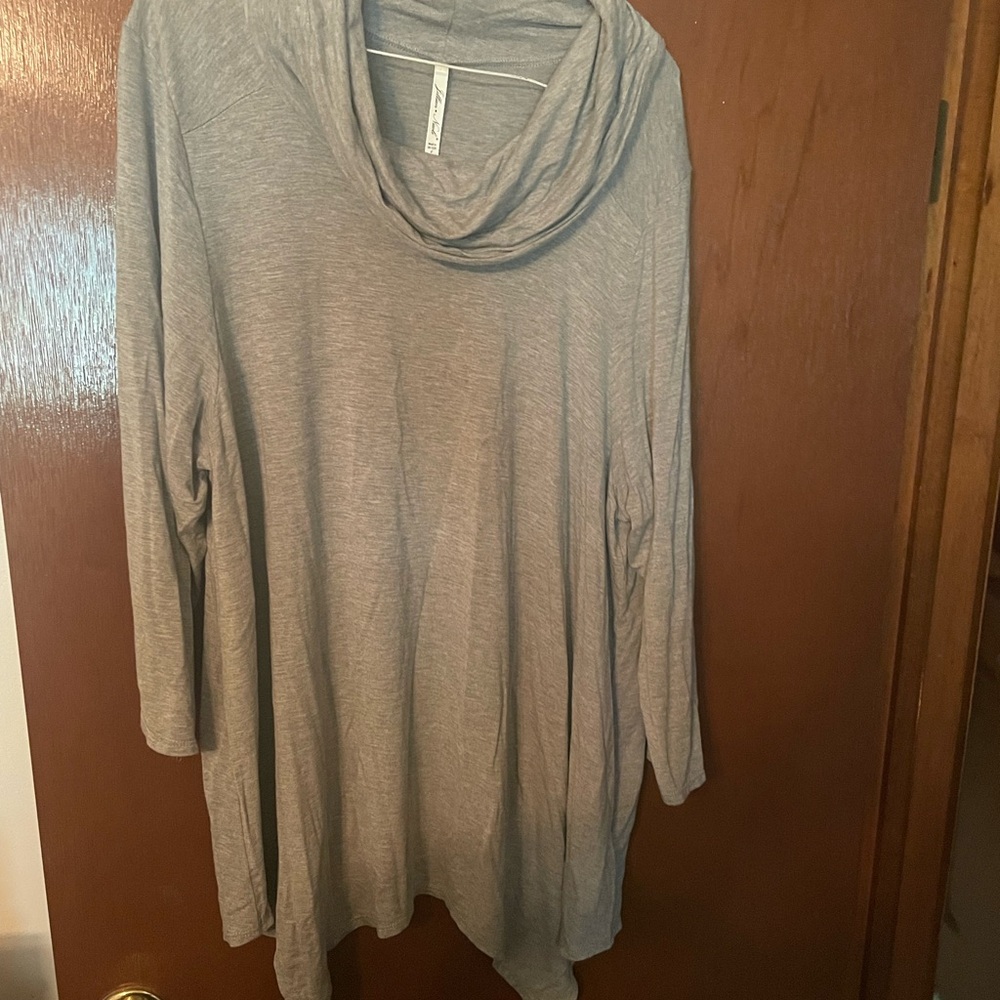 Gray Cowl Neck Tunic Top 1X